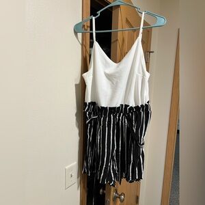 White and Black Striped Romper